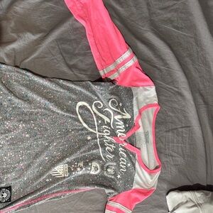 American Fighter Girls Pink and Gray Graphic Raglan Top